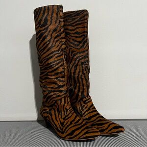 Silent D Women’s Tinglet Kitten Heel Knee High Boots in Brown Leopard Print